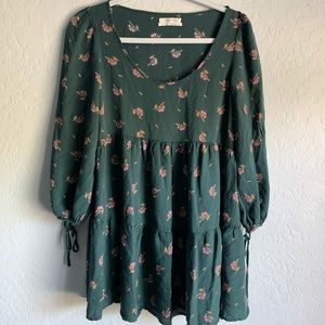 Urban Outfitters Babydoll Green Floral Dress